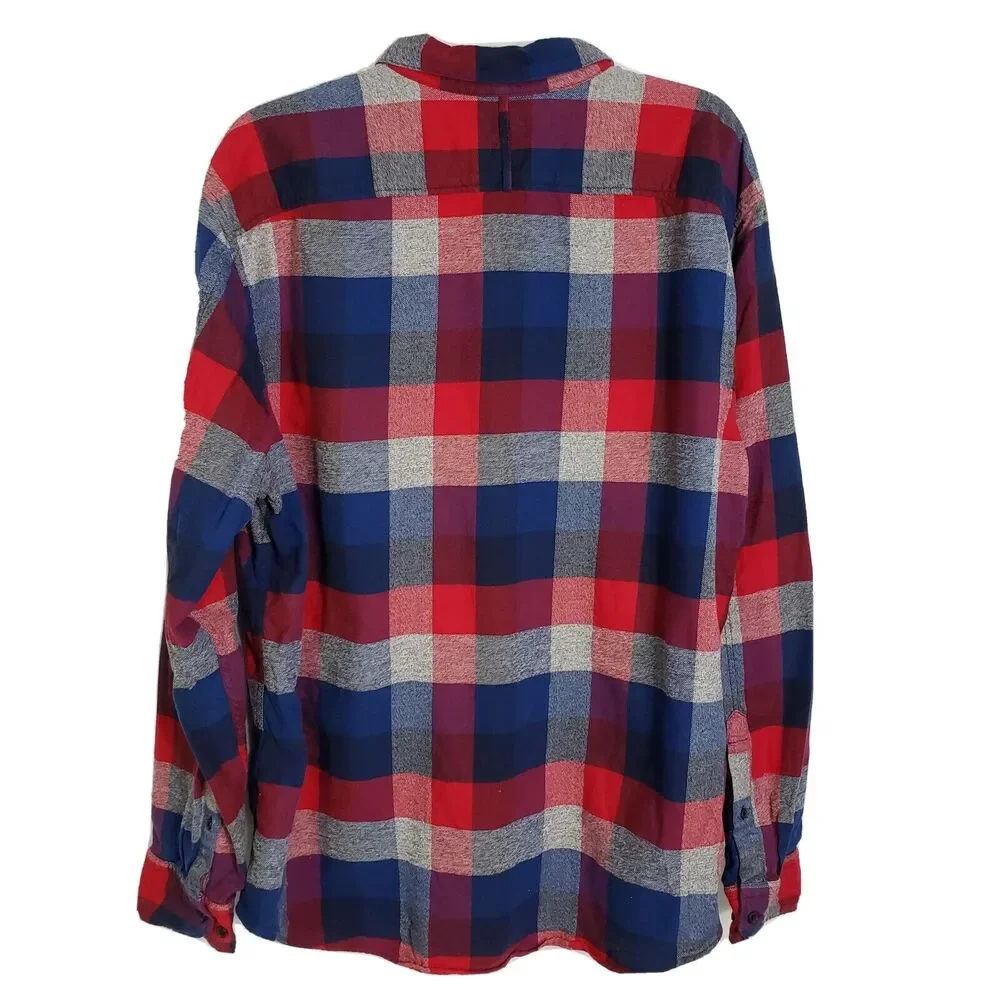 Banana Republic Mens Shirt Size XXL Red Blue Luxe Flannel Grant Fit Long Sleeve